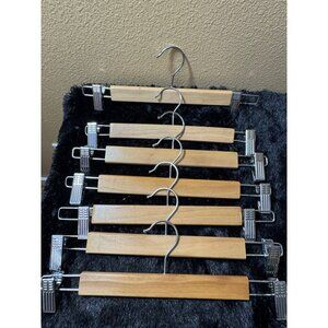 Vintage Wooden Pants Hangers With Metal Clips & Swivel Hooks Set Of 7